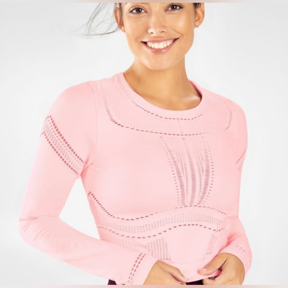 Fabletics Pink Long Sleeve Seamless Workout Top